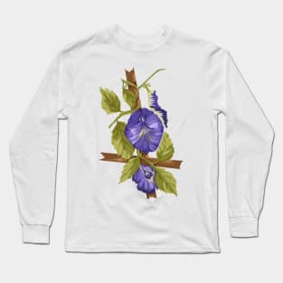 Asian pigeonwings floral illustration Long Sleeve T-Shirt